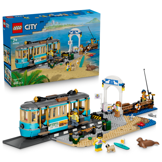 LEGO City Klassieke Strandtram - Bouwpakket voor Kinderen met Spoor, Straatdecor, 5 Minifiguren en 5 Speelgoed Dieren Figuren - Cadeau Voor Jongens en Meisjes Vanaf 7 Jaar - 60506